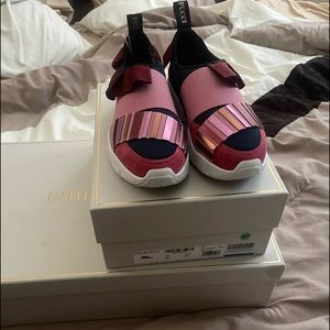 Emilio Pucci Pink And Navy Metallic Ruffle Sneakers